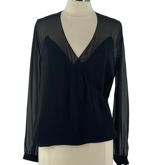 Ralph Lauren Black Label Black Silk Surplice V Long Sleeve Cocktail Blouse 8 - Picture 1 of 9